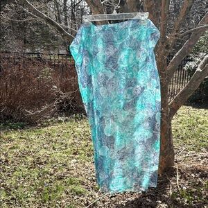 Vintage Blue Teal Floral Silk  Feel Scarf